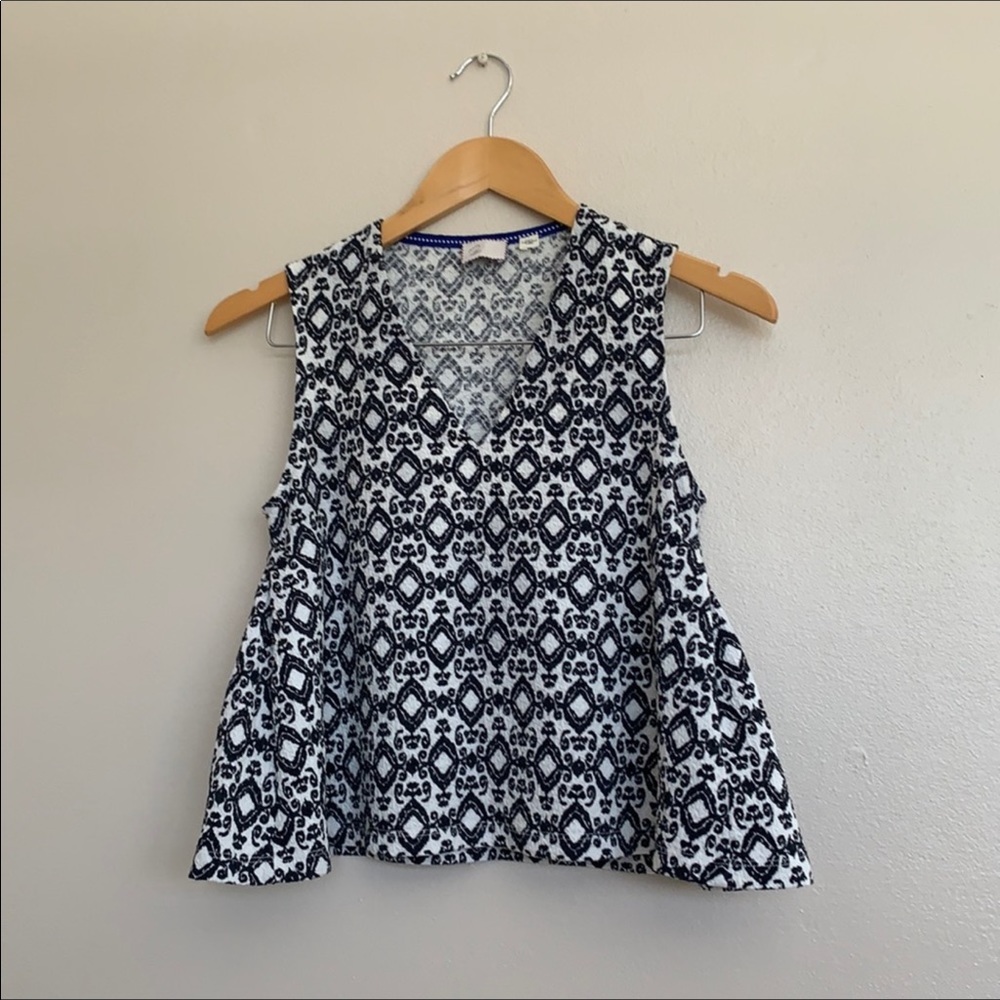 Anthropologie Postmark blue geometric Quilted texture Top XSP